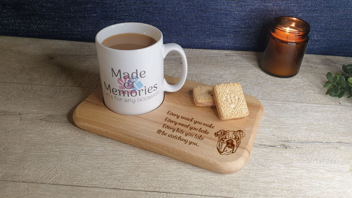 Personalised tea or coffee and biscuit board - 27 dog breeds - Pet - Gift - Present - For him - For her - Tray - Unique - Bespoke