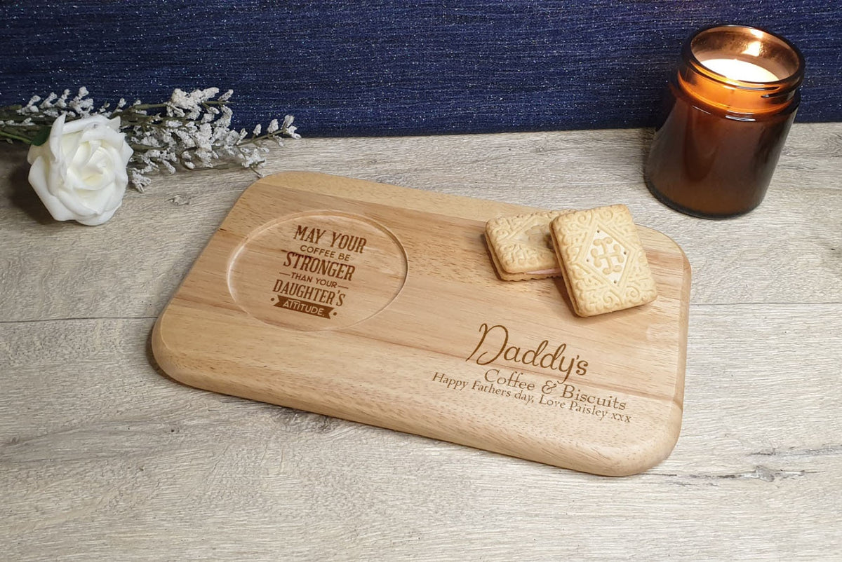 Personalised tea or coffee and biscuit board - Choice of wording - Gift - Present - For him - Tray - Unique - Bespoke - Beer - Wine Fathers