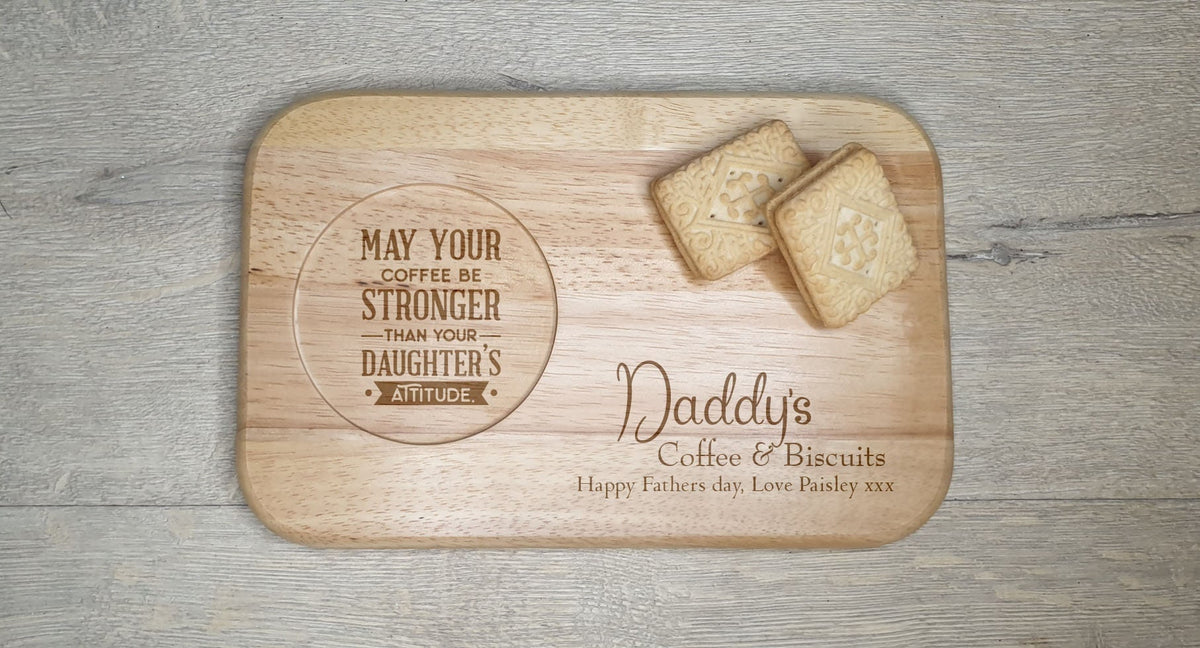 Personalised tea or coffee and biscuit board - Choice of wording - Gift - Present - For him - Tray - Unique - Bespoke - Beer - Wine Fathers