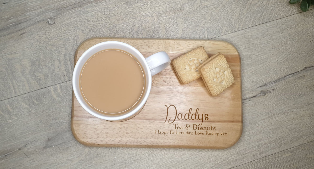 Personalised tea or coffee and biscuit board - Choice of wording - Gift - Present - For him - Tray - Unique - Bespoke - Beer - Wine Fathers