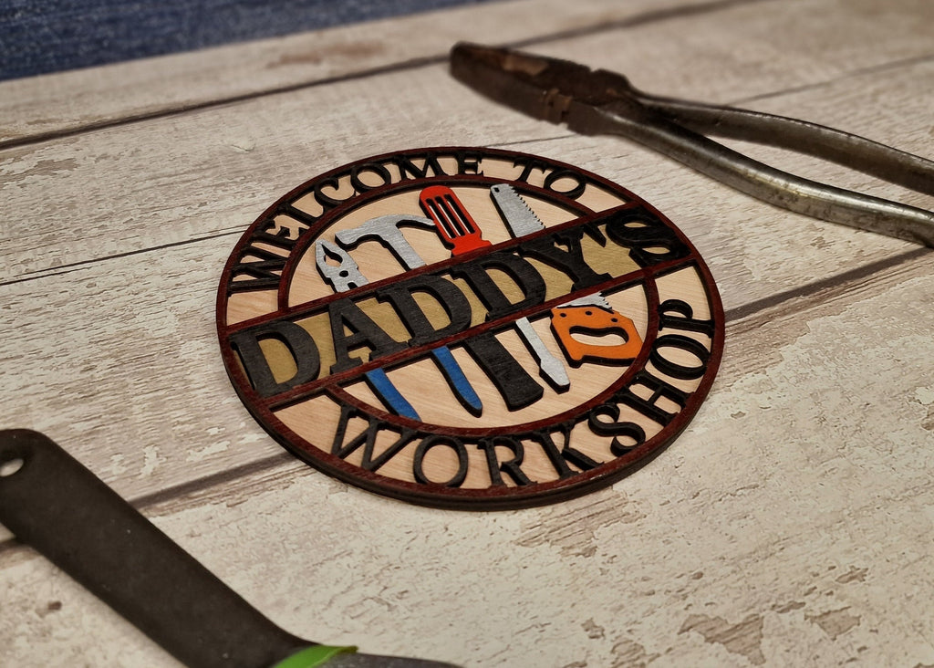 Personalised Workshop Name Plaque - Shed Sign - Man cave - Gift - Den - Garage - Garden - Dad - Grandad - Daddy - Friend - Colleague