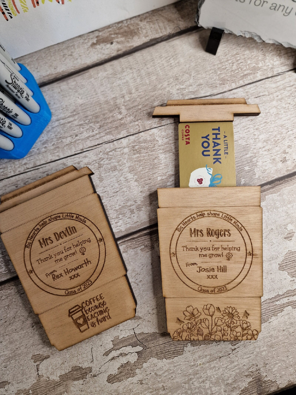 Personalised wooden gift card holder - Teacher thank you gift - graduation - Coffee - teaching - Voucher - end of term present