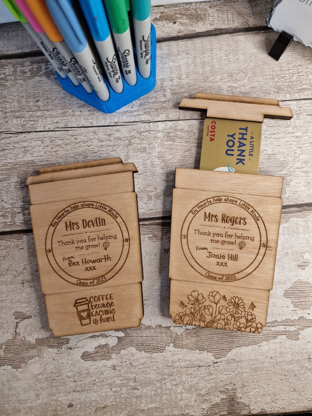 Personalised wooden gift card holder - Teacher thank you gift - graduation - Coffee - teaching - Voucher - end of term present