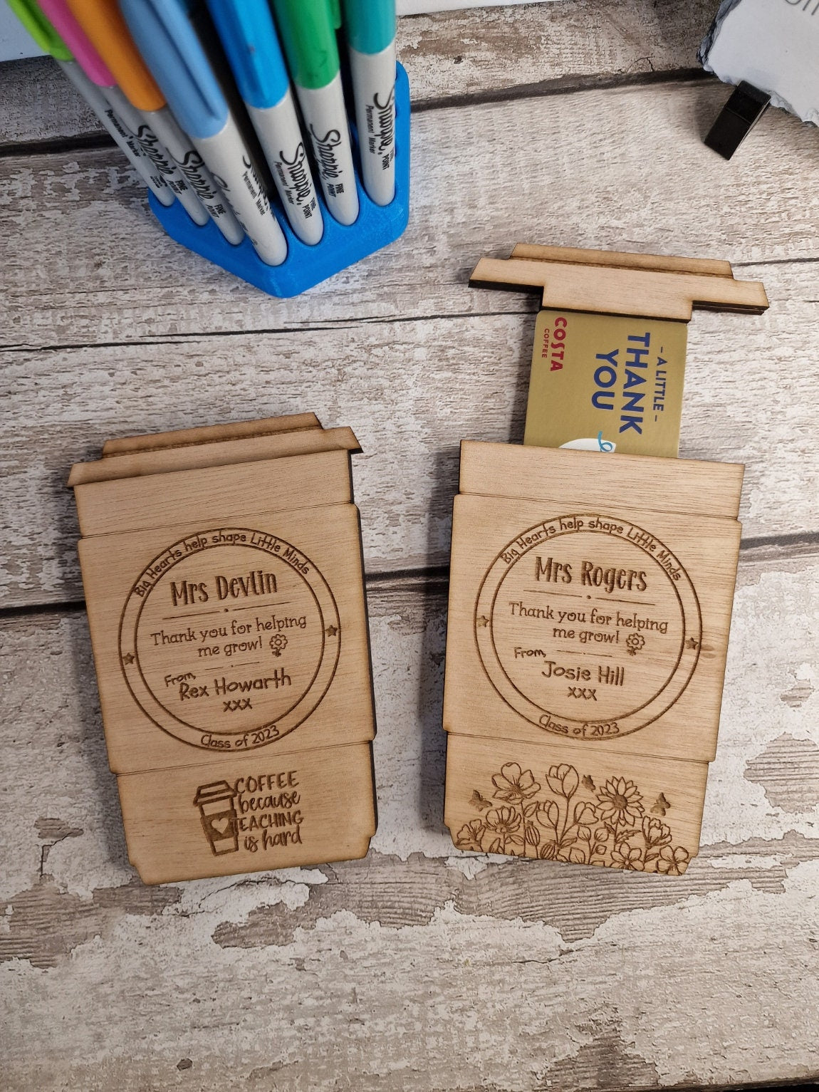 Personalised wooden gift card holder - Teacher thank you gift - graduation - Coffee - teaching - Voucher - end of term present