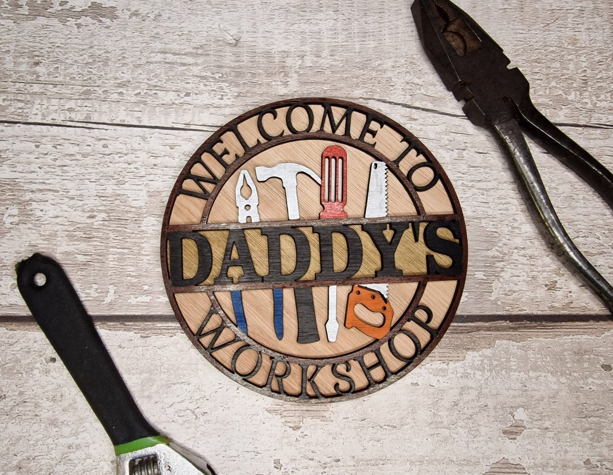 Personalised Workshop Name Plaque - Shed Sign - Man cave - Gift - Den - Garage - Garden - Dad - Grandad - Daddy - Friend - Colleague