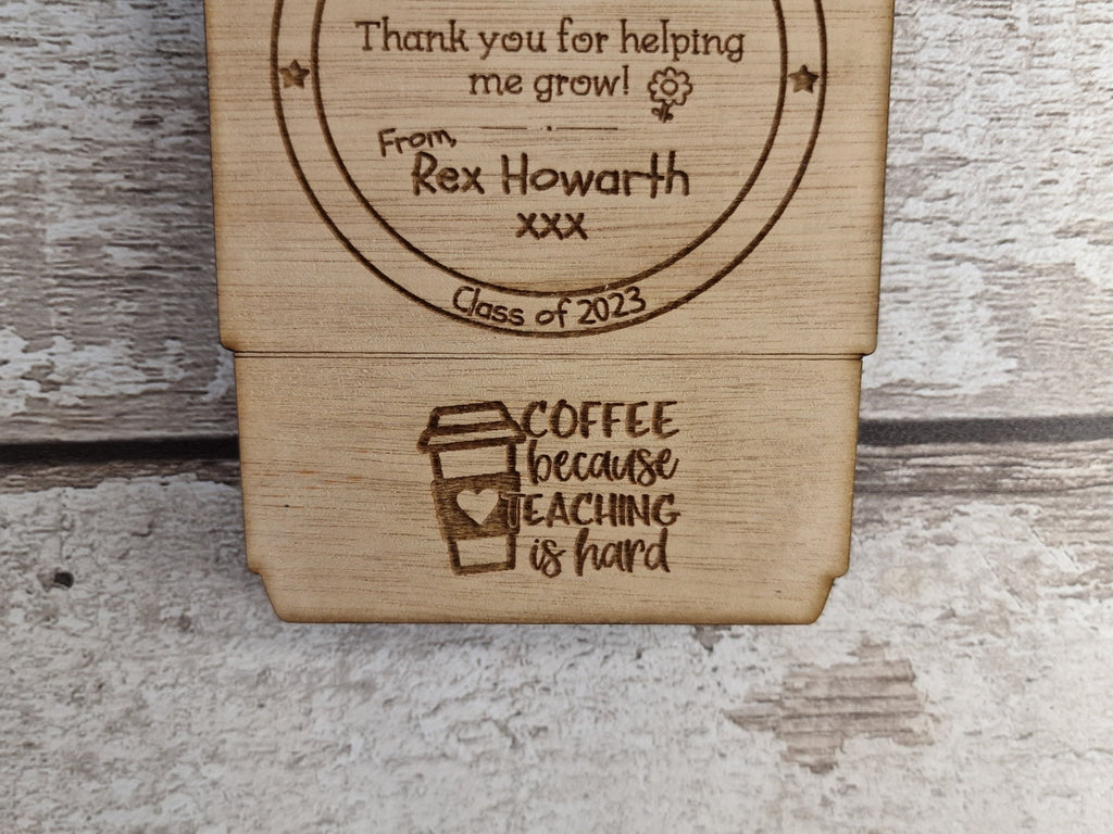 Personalised wooden gift card holder - Teacher thank you gift - graduation - Coffee - teaching - Voucher - end of term present