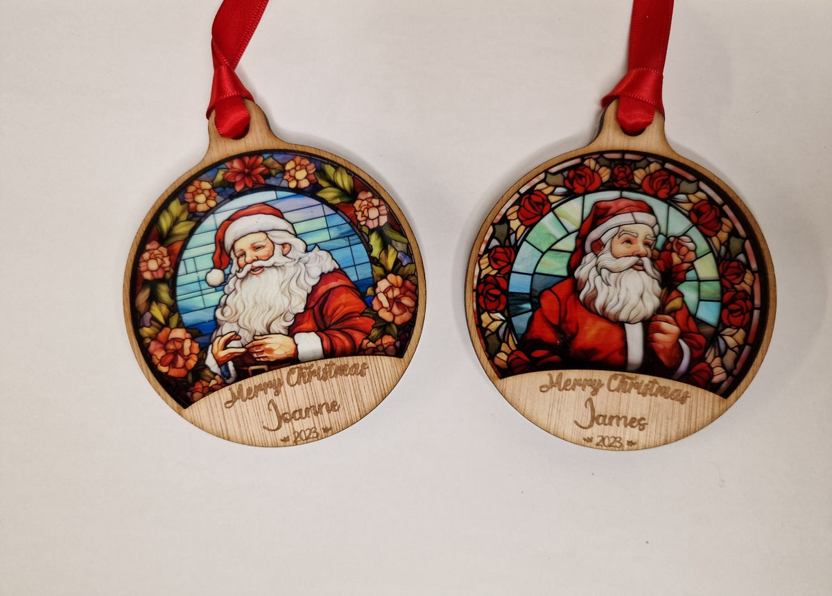 Personalised stained glass Santa name bauble - Beautiful xmas decoration - Santa - Father Christmas - St Nick - Xmas - Decoration - New baby