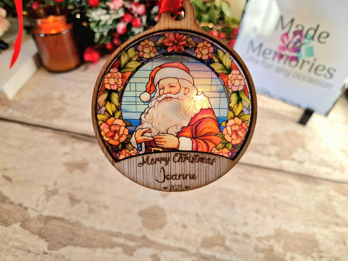 Personalised stained glass Santa name bauble - Beautiful xmas decoration - Santa - Father Christmas - St Nick - Xmas - Decoration - New baby