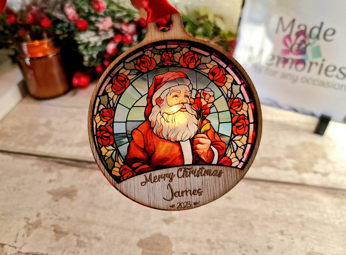 Personalised stained glass Santa name bauble - Beautiful xmas decoration - Santa - Father Christmas - St Nick - Xmas - Decoration - New baby