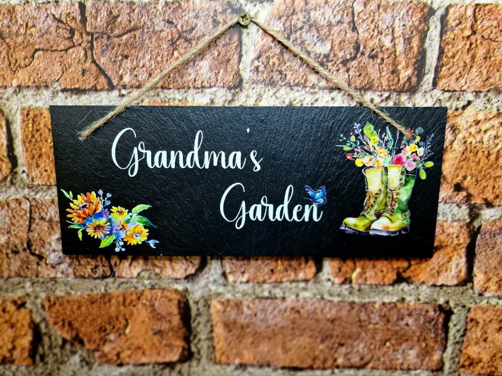 Personalised garden sign decoration - Printed onto high quality Welsh slate - great gift for garden lover - Gardening - rockery - yard art