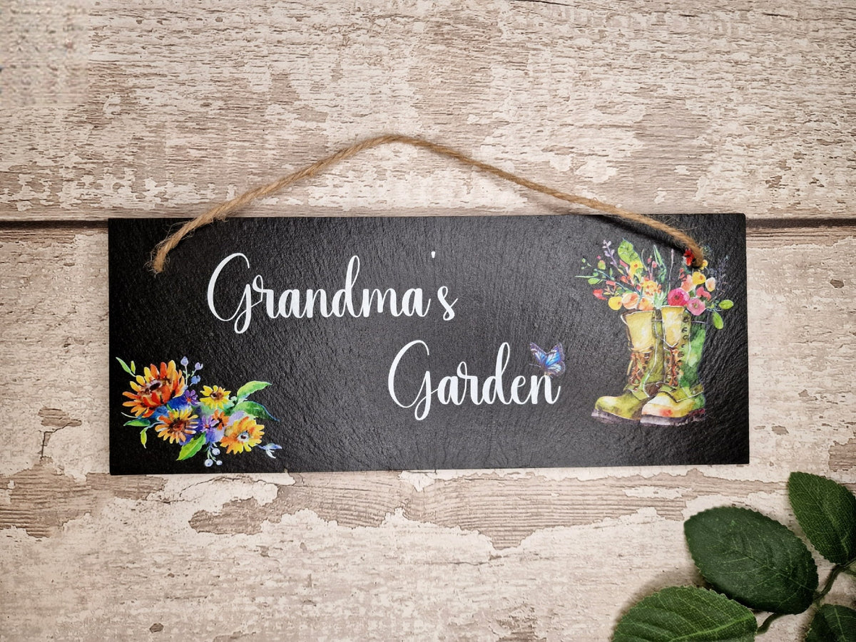 Personalised garden sign decoration - Printed onto high quality Welsh slate - great gift for garden lover - Gardening - rockery - yard art