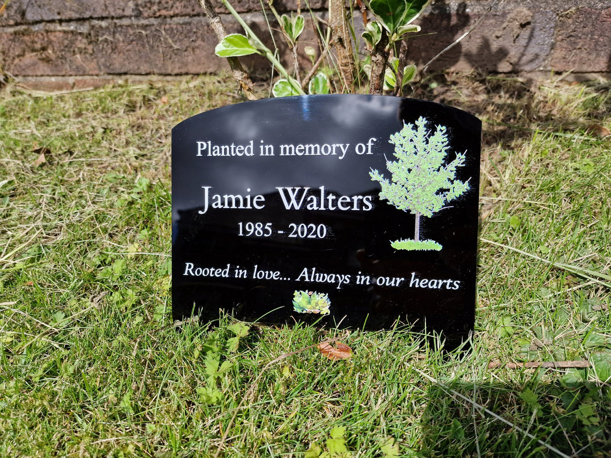 Personalised Tree Memorial or grave marker, memory plaque, Garden - Caravan - Grave side - Park - sign - engraving - anniversary - marker