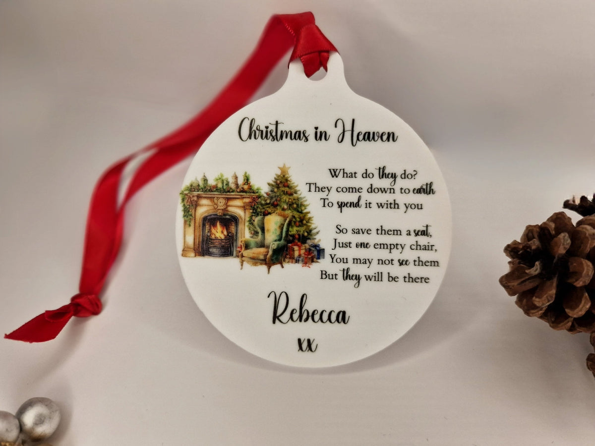 Christmas in Heaven Memorial bauble - Decoration - Stocking filler - Anniversary - Gift - Present - Unusual - Personalised - For him or Her