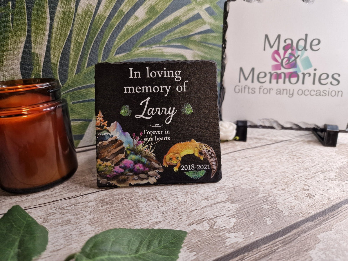 personalised pet Memorial grave marker, memorial slate, indoor or outdoor, Reptile, Gecko, Tortoise, Snake, Bearded Dragon, Spider, Iguana
