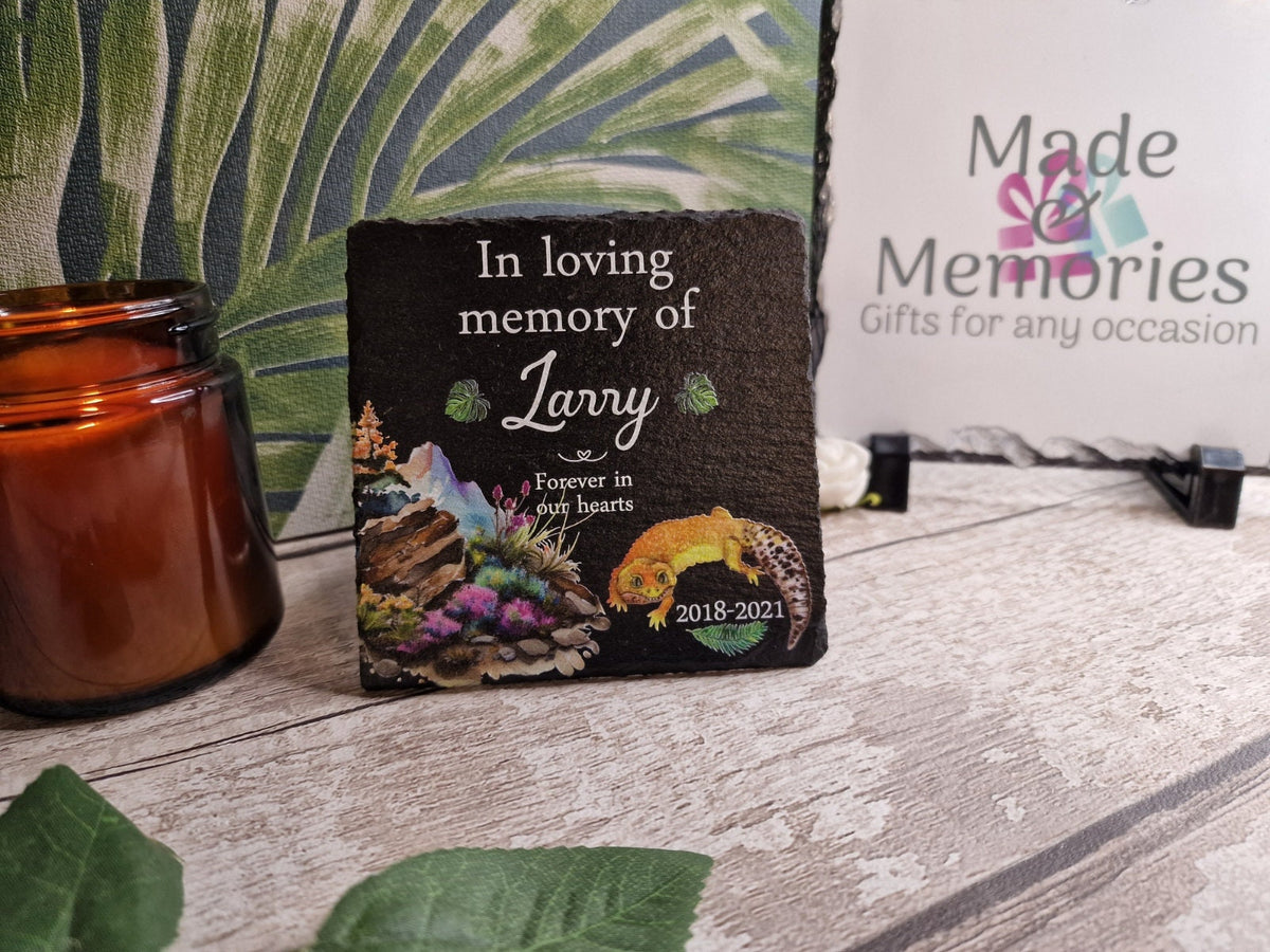 personalised pet Memorial grave marker, memorial slate, indoor or outdoor, Reptile, Gecko, Tortoise, Snake, Bearded Dragon, Spider, Iguana
