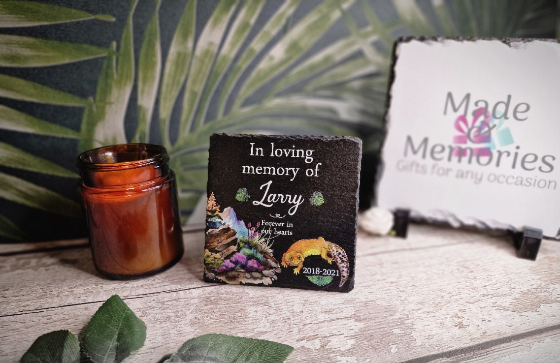 personalised pet Memorial grave marker, memorial slate, indoor or outdoor, Reptile, Gecko, Tortoise, Snake, Bearded Dragon, Spider, Iguana