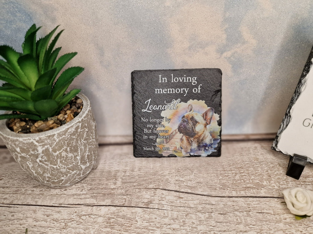 Personalised Dog Memorial grave marker - Choice of breed - memorial slate, indoor or outdoor, Rainbow bridge - colourful - memory - garden