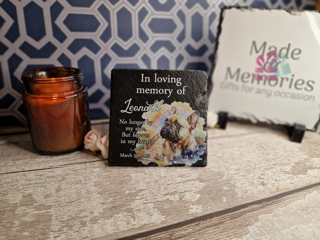 Personalised Dog Memorial grave marker - Choice of breed - memorial slate, indoor or outdoor, Rainbow bridge - colourful - memory - garden