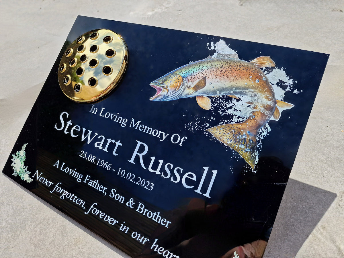 Personalised fishing memorial grave marker, Temporary headstone, outdoor, remembering your loved ones - Male - Female - decoration