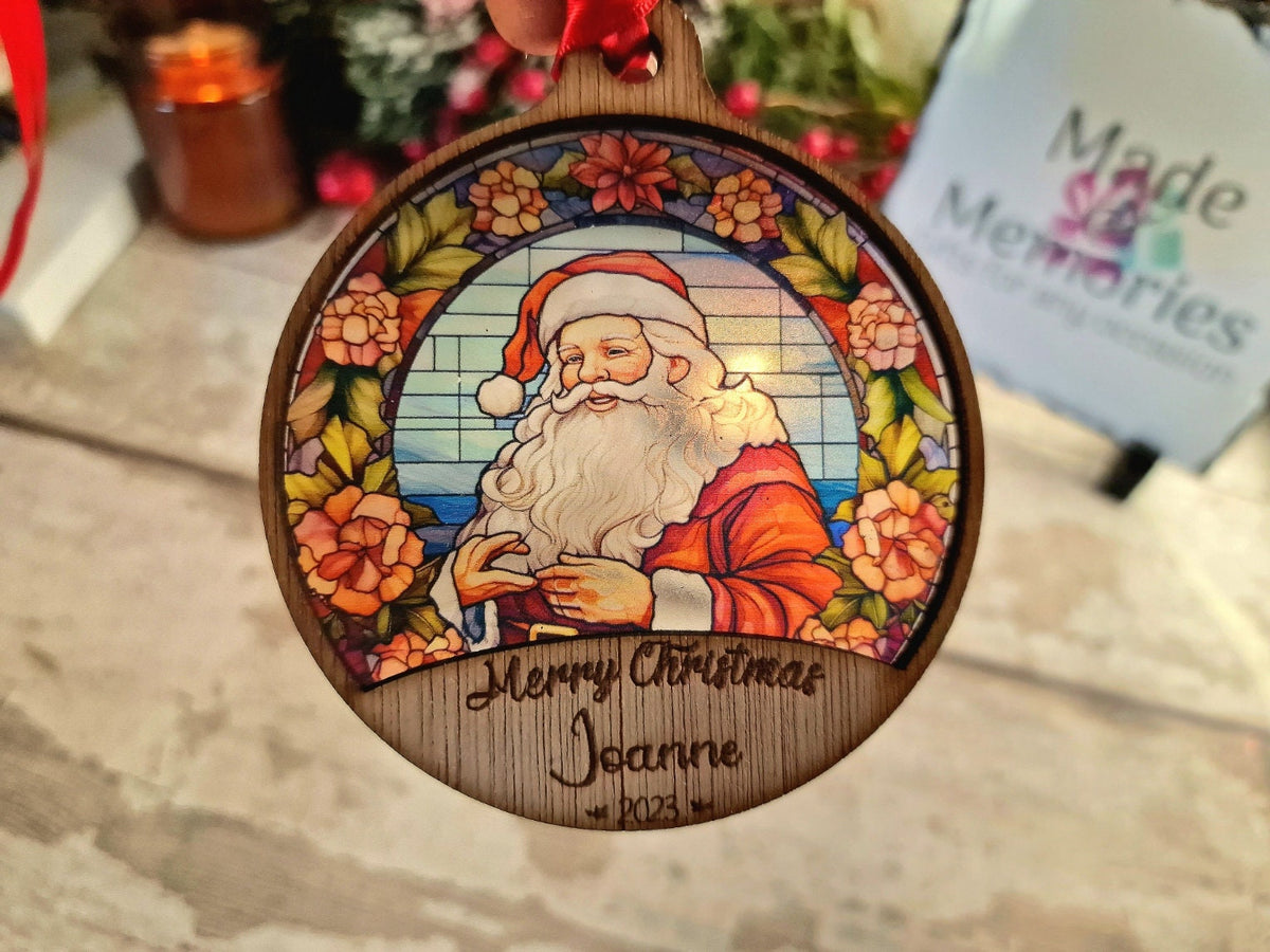 Personalised stained glass Santa name bauble - Beautiful xmas decoration - Santa - Father Christmas - St Nick - Xmas - Decoration - New baby