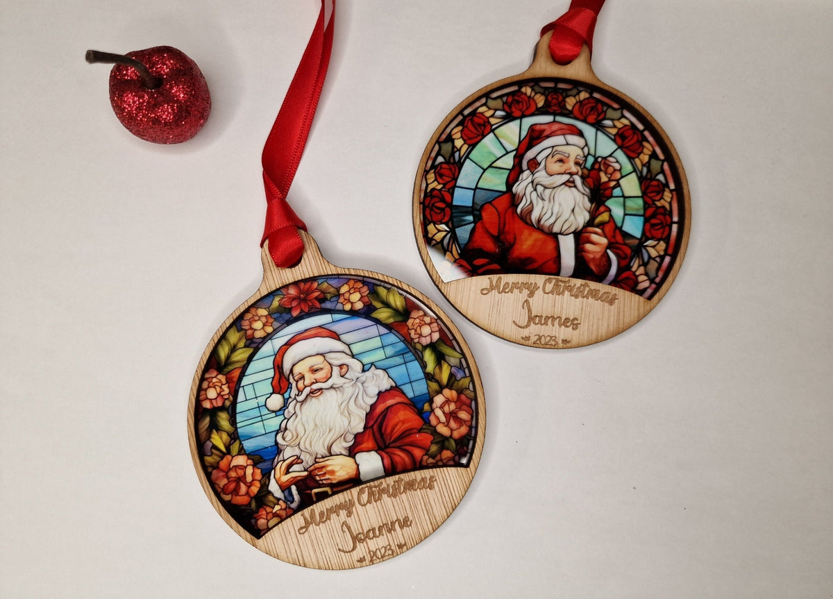 Personalised stained glass Santa name bauble - Beautiful xmas decoration - Santa - Father Christmas - St Nick - Xmas - Decoration - New baby