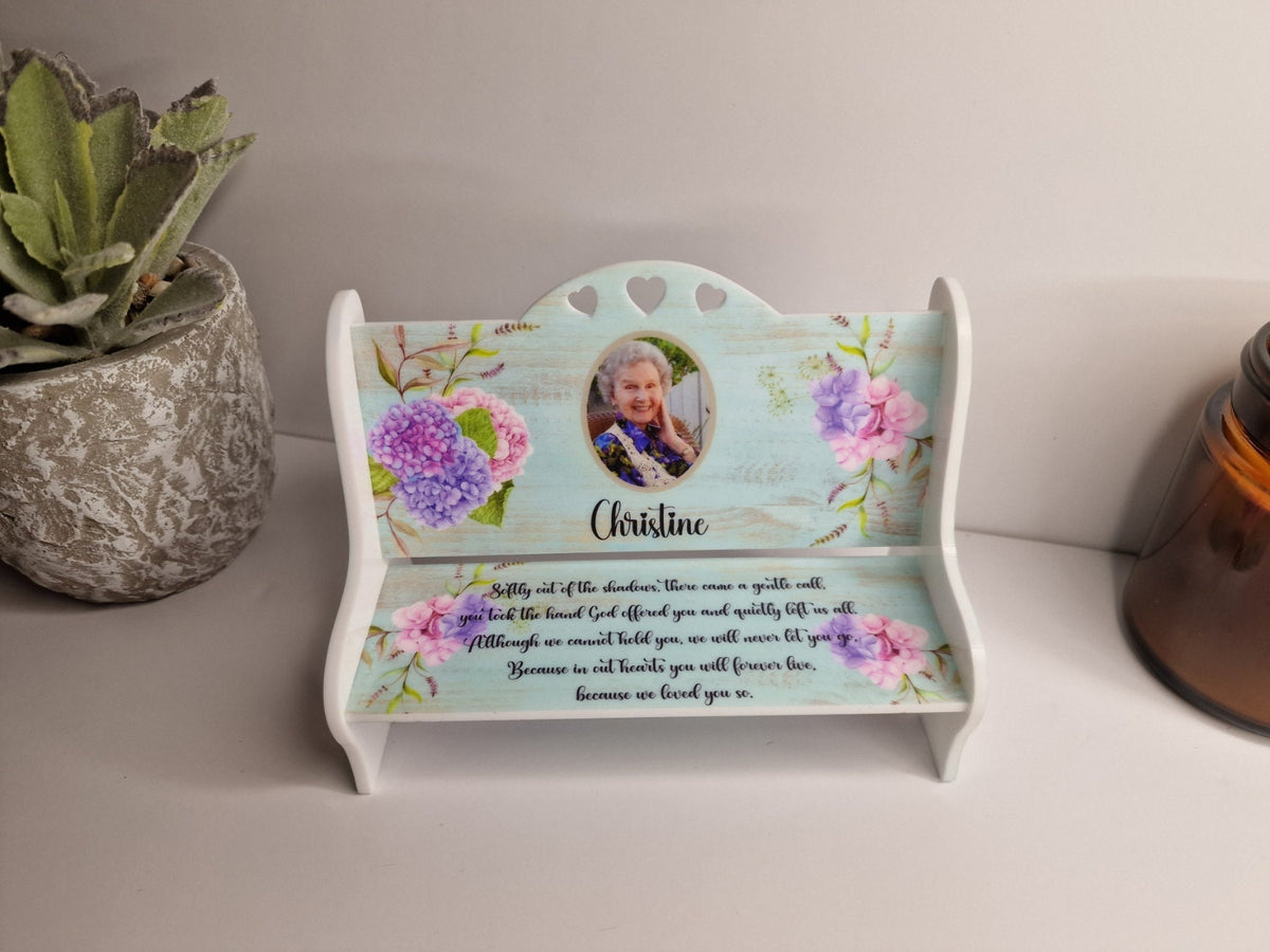 Personalised Memorial bench grave decor, Ornament - Memory - Indoor - Outdoor - Garden - Caravan - Grave side - Home - Poem - Seat - Gift