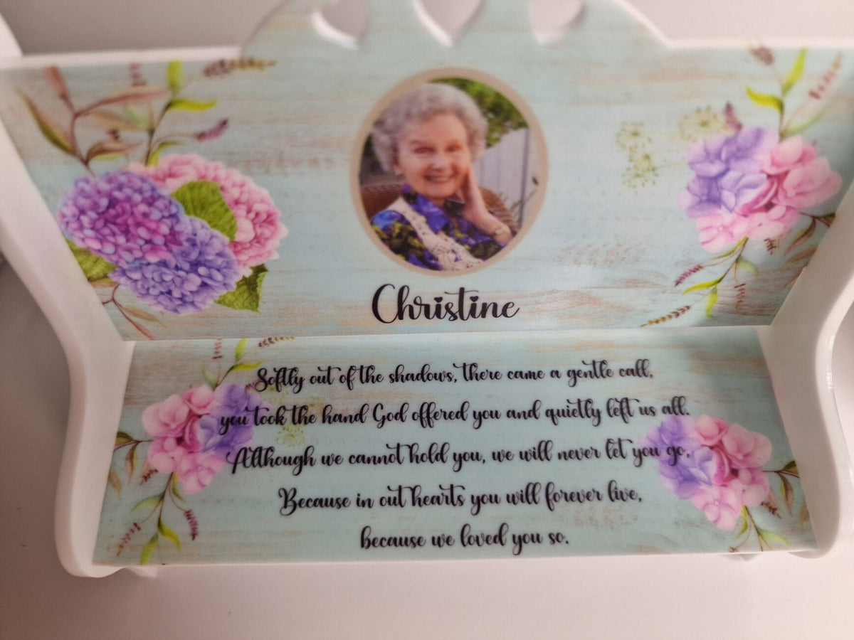Personalised Memorial bench grave decor, Ornament - Memory - Indoor - Outdoor - Garden - Caravan - Grave side - Home - Poem - Seat - Gift