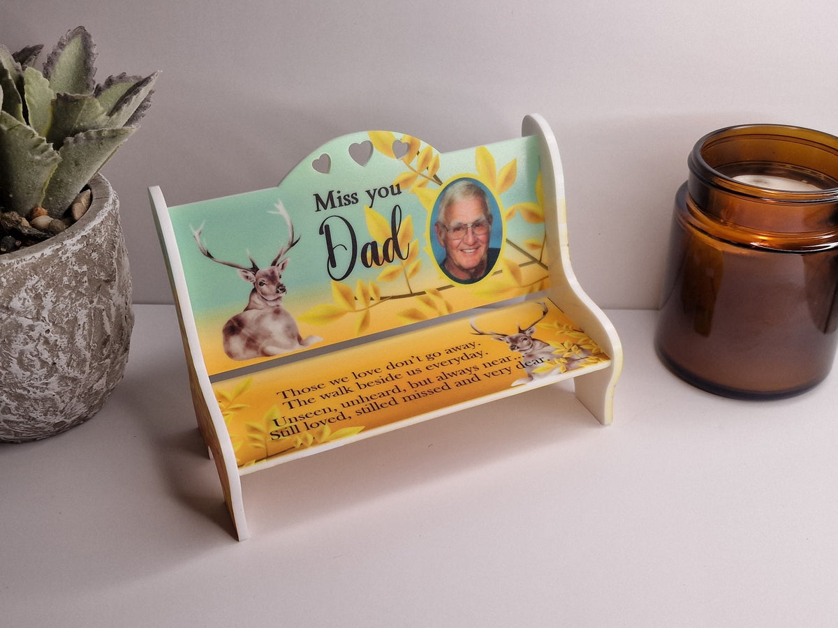 Personalised Memorial bench grave decor, Ornament - Memory - Indoor - Outdoor - Garden - Caravan - Grave side - Home - Poem - Seat - Gift