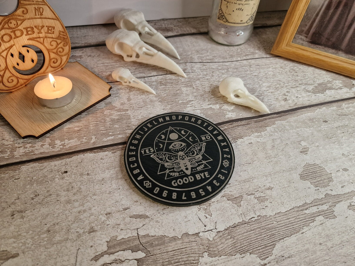 Ouija board game Coaster - Candle display stand - Moth - Beautiful yet spooky Halloween decoration - novelty - decor - home - zombie witch