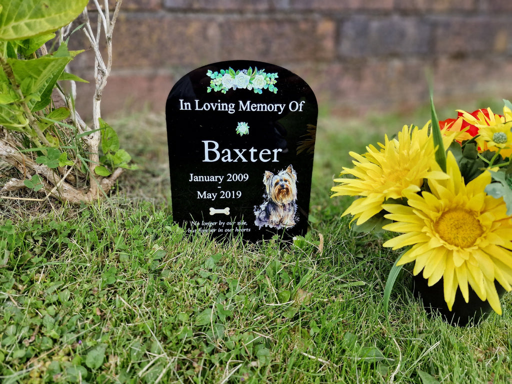 Personalised Dog Memorial grave marker - Choice of breed - memorial slate, grave stone - Rainbow bridge - colourful - memory - garden