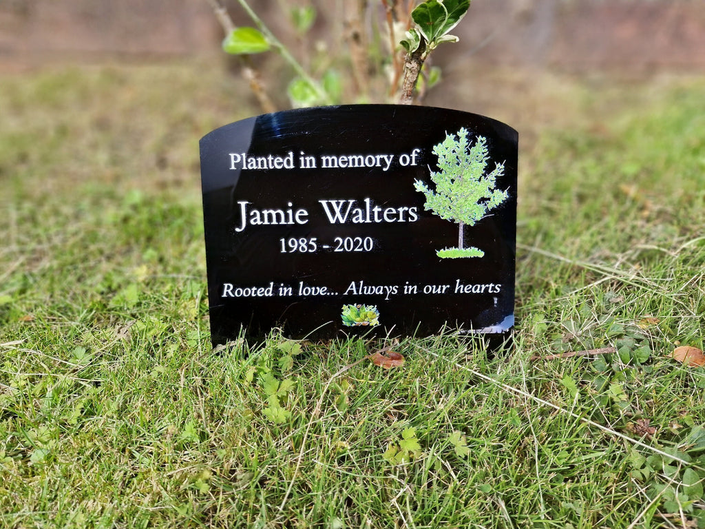 Personalised Tree Memorial or grave marker, memory plaque, Garden - Caravan - Grave side - Park - sign - engraving - anniversary - marker