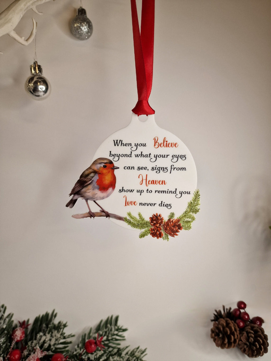 Robin Christmas bauble - Memorial xmas decoration - Stocking filler - Secret santa - Gift - Present - Unusual - Personalised - For him - Her
