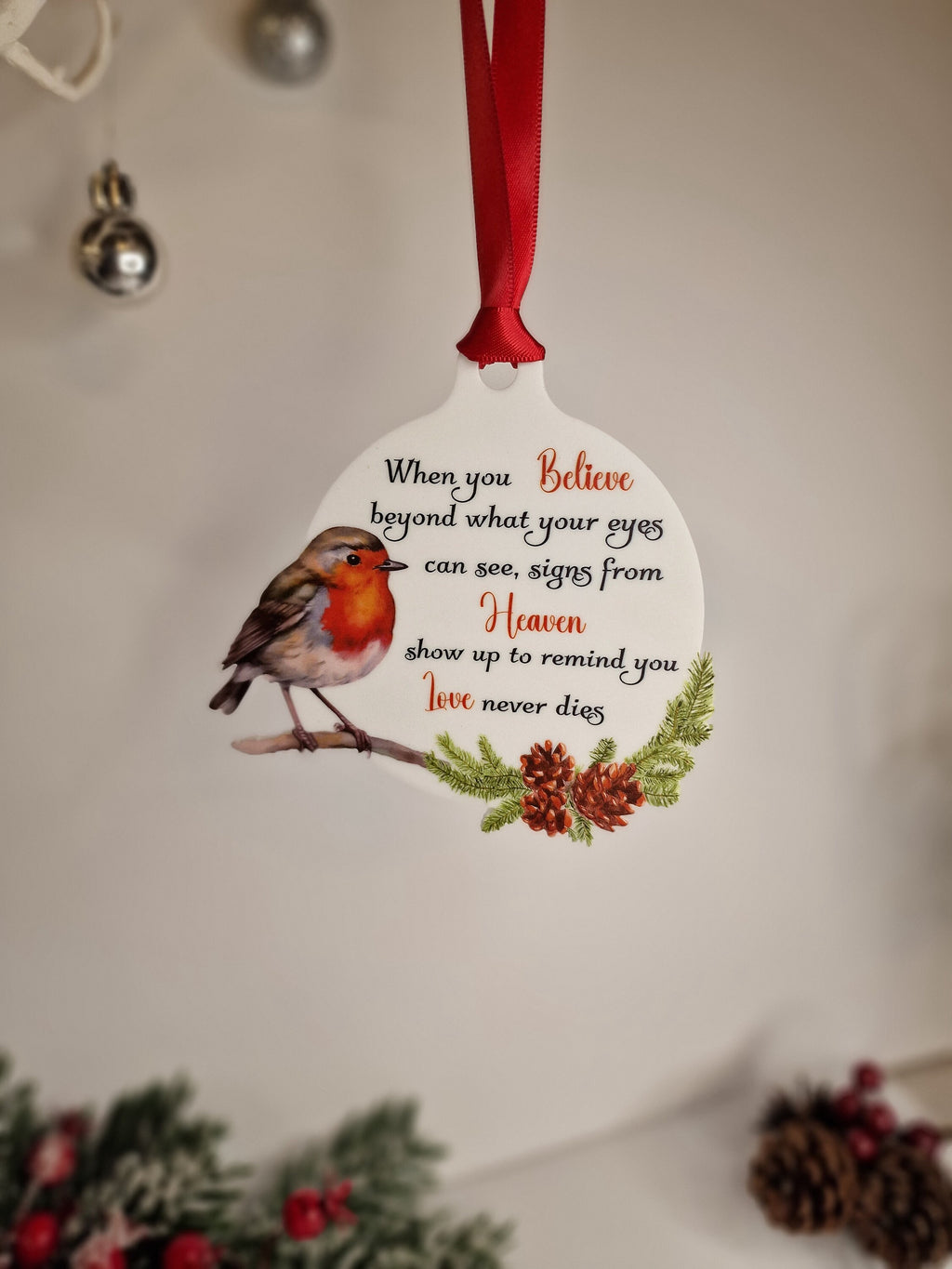 Robin Christmas bauble - Memorial xmas decoration - Stocking filler - Secret santa - Gift - Present - Unusual - Personalised - For him - Her