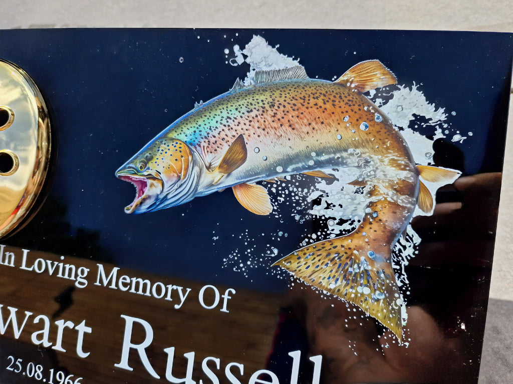 Personalised fishing memorial grave marker, Temporary headstone, outdoor, remembering your loved ones - Male - Female - decoration