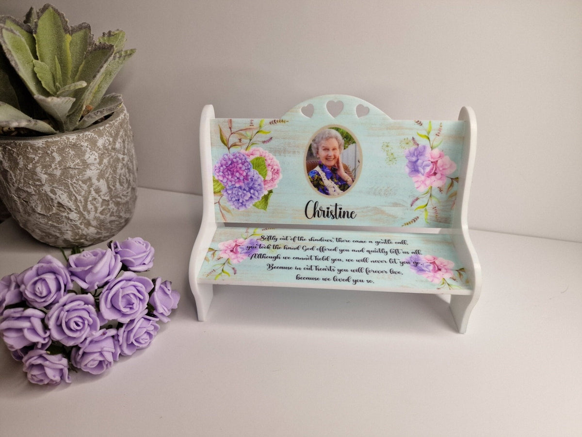 Personalised Memorial bench grave decor, Ornament - Memory - Indoor - Outdoor - Garden - Caravan - Grave side - Home - Poem - Seat - Gift