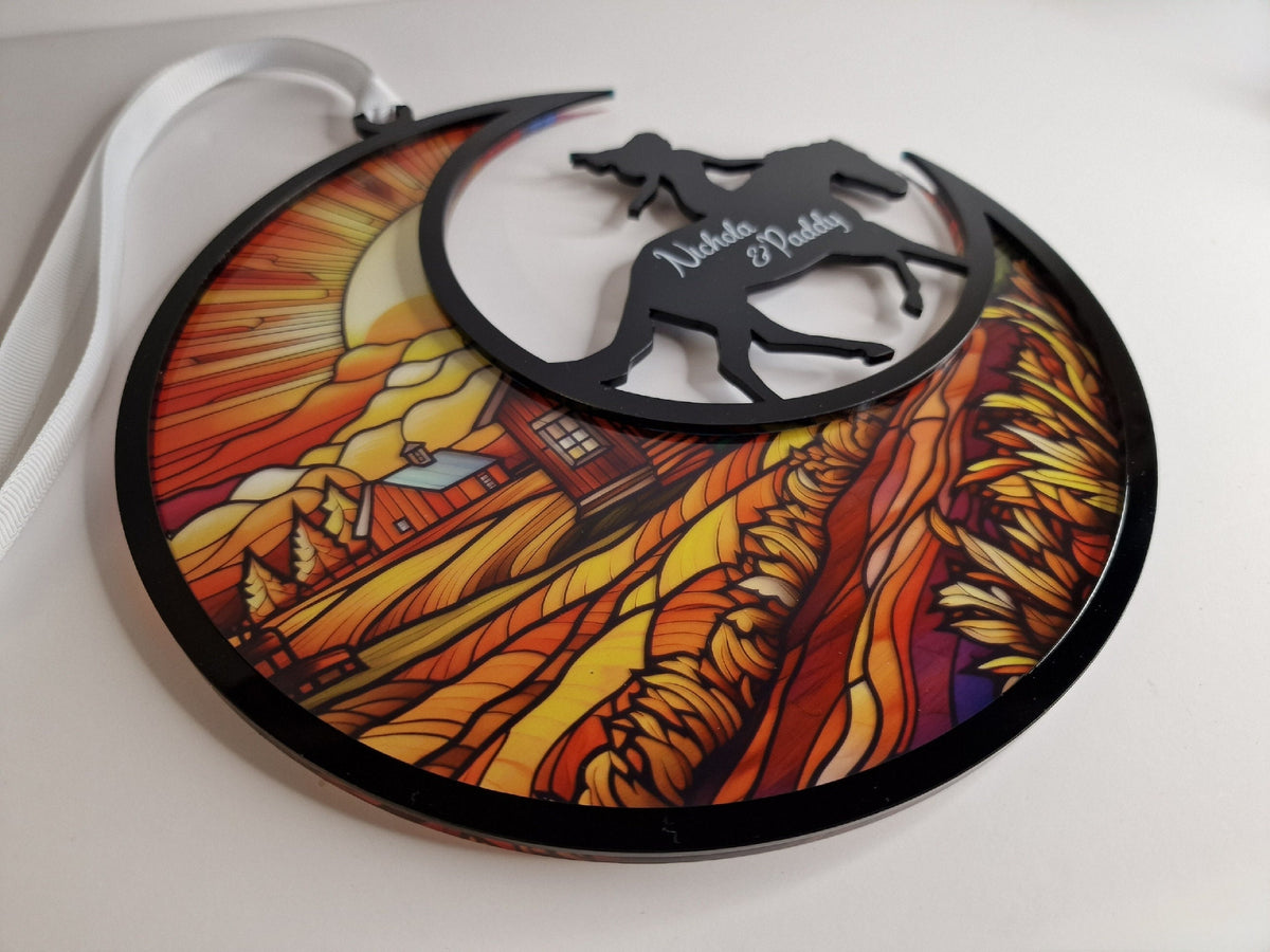LARGE personalised stained glass suncatcher - Beautiful decoration - Horse - Equestrian - Stable - Show jumping - Tack room - Bedroom