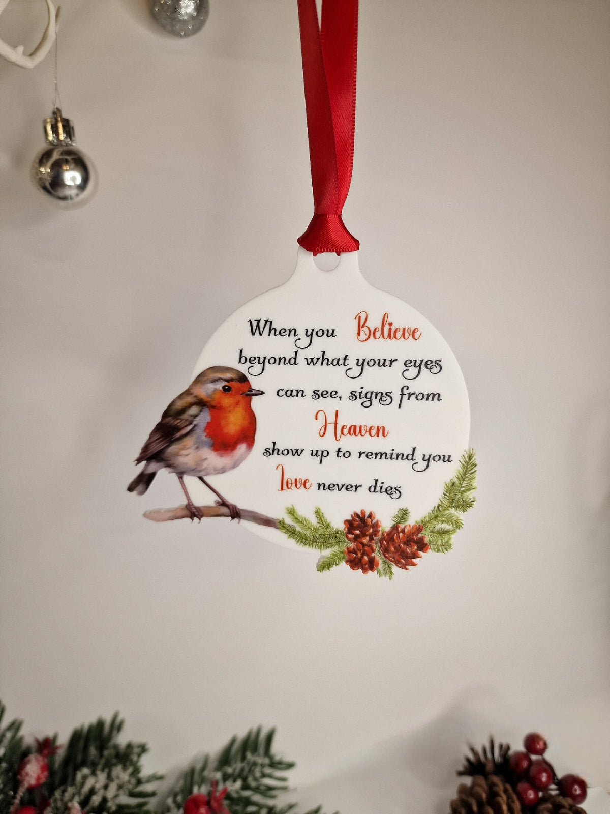 Robin Christmas bauble - Memorial xmas decoration - Stocking filler - Secret santa - Gift - Present - Unusual - Personalised - For him - Her