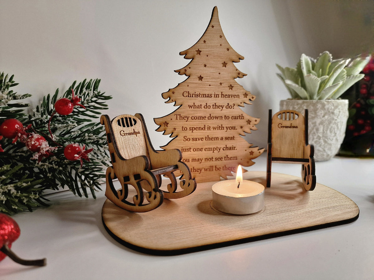 Personalised Christmas candle memorial display - rocking chair -rustic - xmas - memory - decoration -decor - remembrance - family - plaque