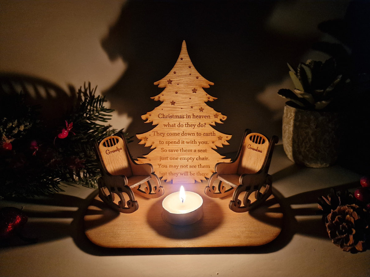 Personalised Christmas candle memorial display - rocking chair -rustic - xmas - memory - decoration -decor - remembrance - family - plaque