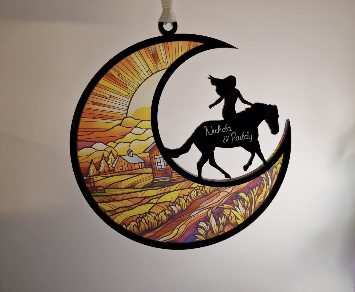 LARGE personalised stained glass suncatcher - Beautiful decoration - Horse - Equestrian - Stable - Show jumping - Tack room - Bedroom