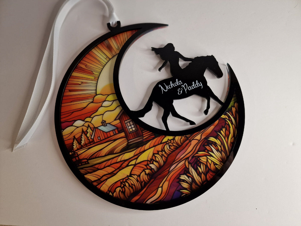 LARGE personalised stained glass suncatcher - Beautiful decoration - Horse - Equestrian - Stable - Show jumping - Tack room - Bedroom