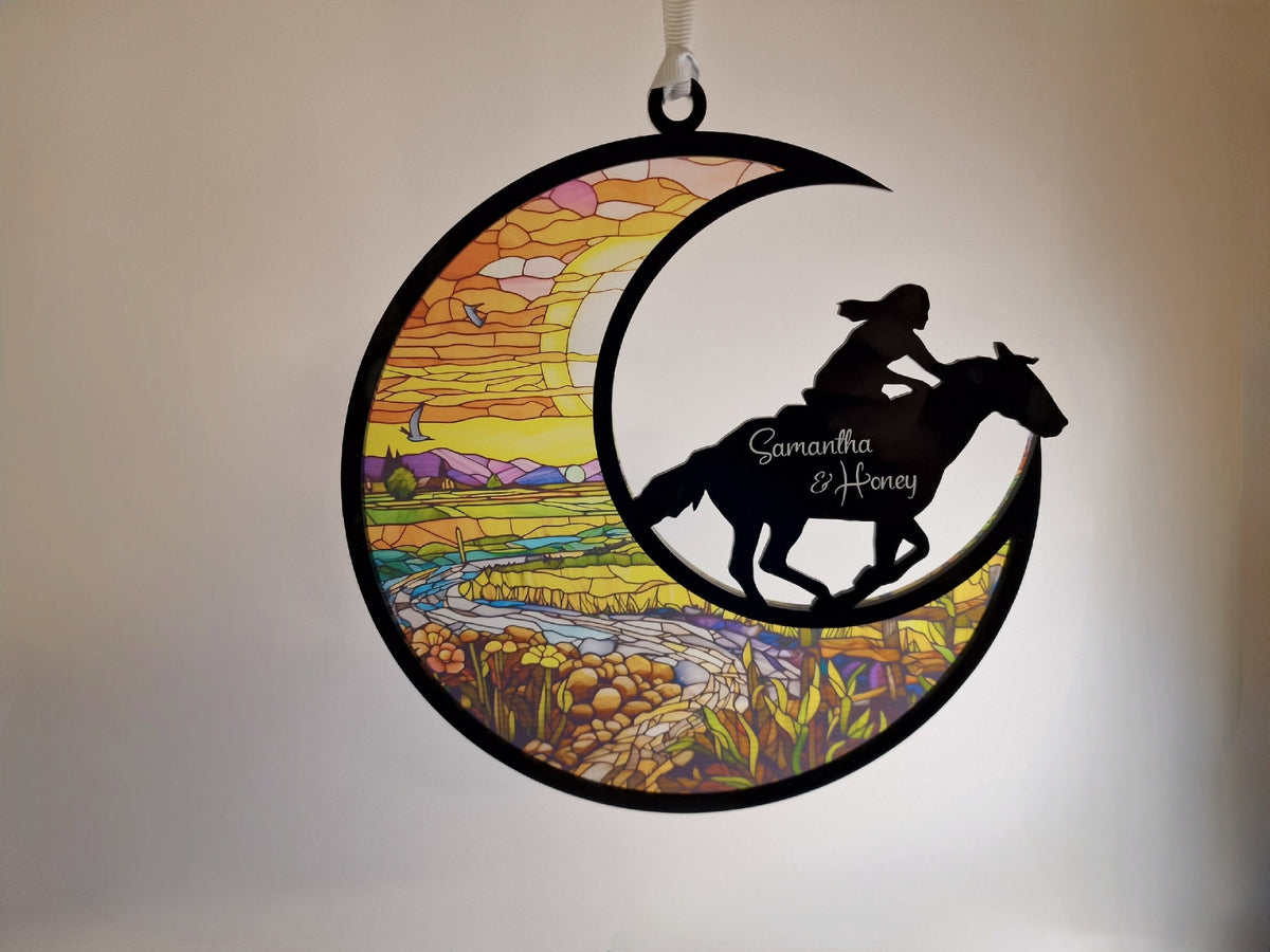 LARGE personalised stained glass suncatcher - Beautiful decoration - Horse - Equestrian - Stable - Show jumping - Tack room - Bedroom