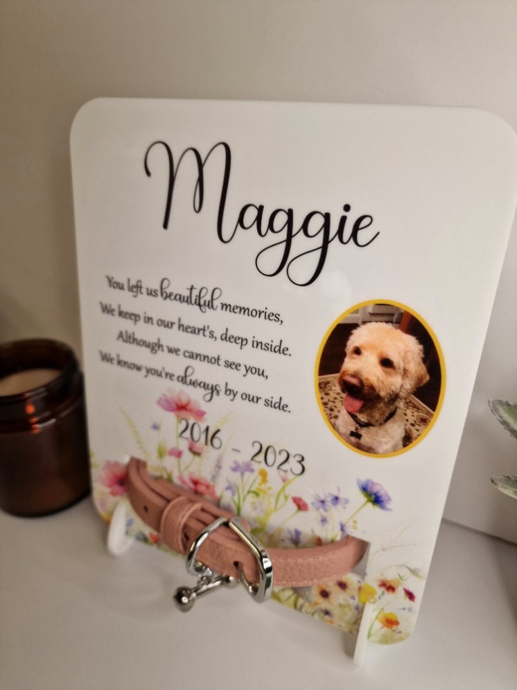 Personalised Dog Collar Memorial Plaque - Rainbow Bridge - Pet Loss gift - Dog - Remembrance - Anniversary - Display - Grave marker - Stone