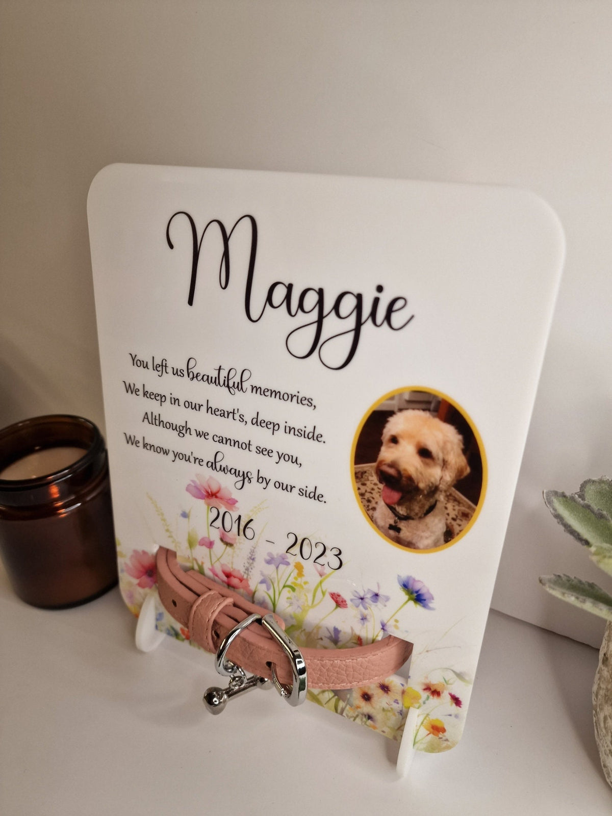 Personalised Dog Collar Memorial Plaque - Rainbow Bridge - Pet Loss gift - Dog - Remembrance - Anniversary - Display - Grave marker - Stone