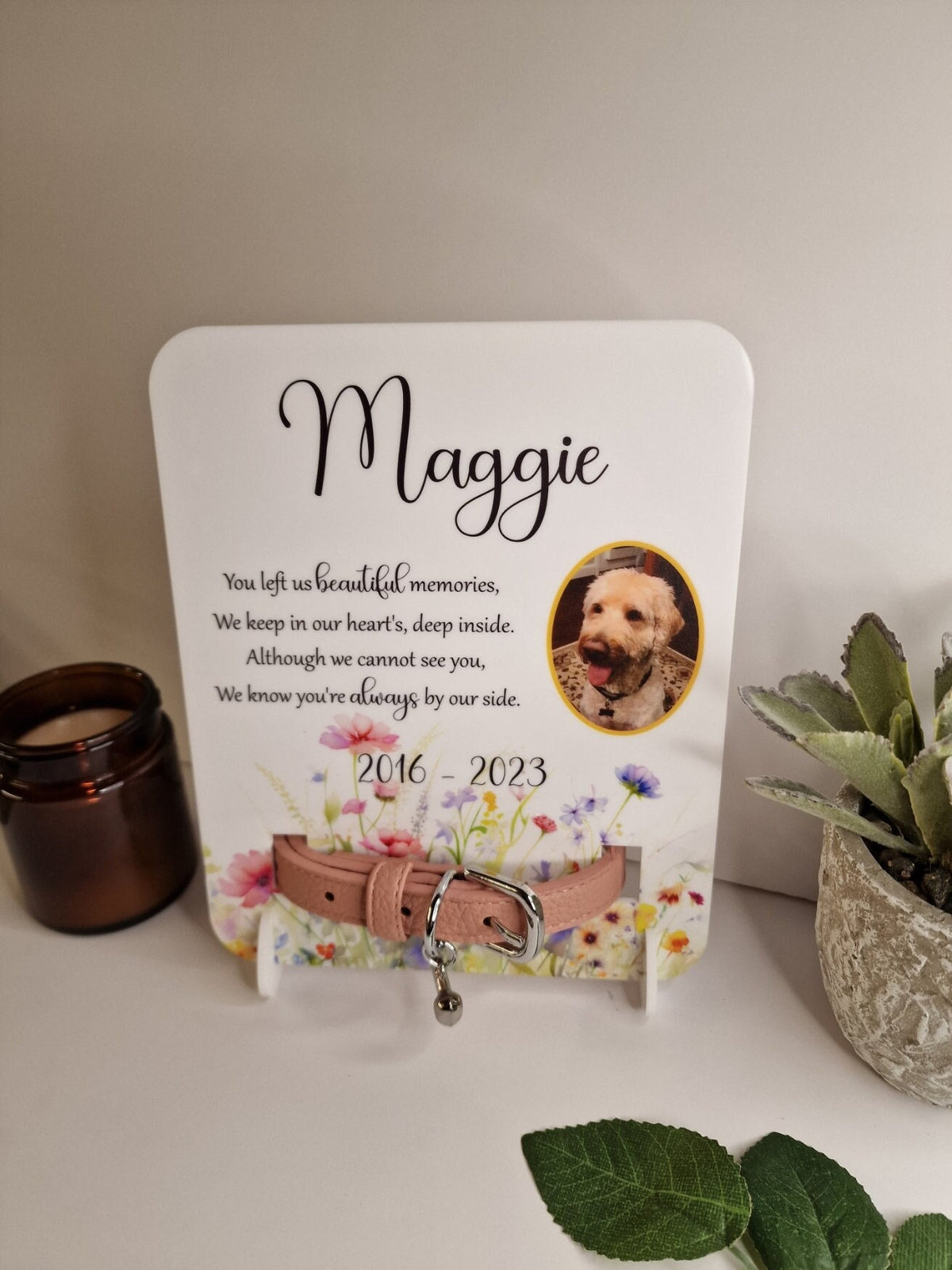 Personalised Dog Collar Memorial Plaque - Rainbow Bridge - Pet Loss gift - Dog - Remembrance - Anniversary - Display - Grave marker - Stone