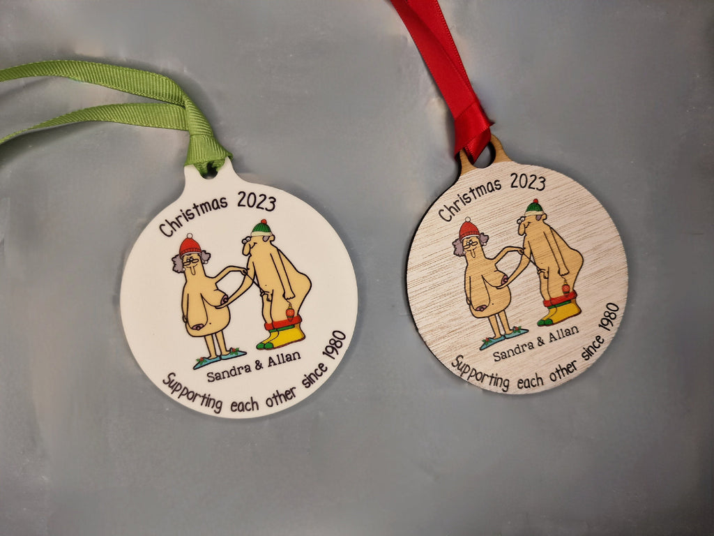 Personalised naked old couple bauble - Funny - Christmas tree decoration - Secret Santa - Gift - Decor - Husband - Wife - Present - Novelty