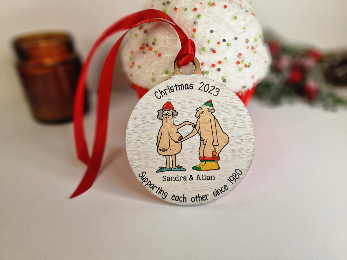 Personalised naked old couple bauble - Funny - Christmas tree decoration - Secret Santa - Gift - Decor - Husband - Wife - Present - Novelty