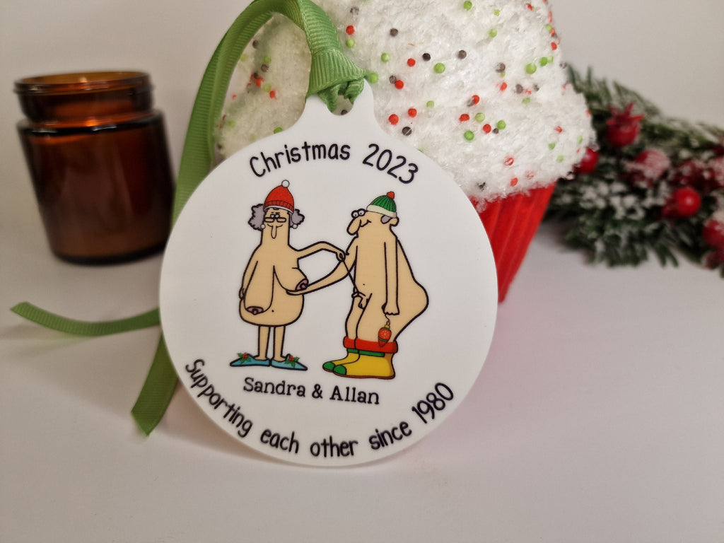 Personalised naked old couple bauble - Funny - Christmas tree decoration - Secret Santa - Gift - Decor - Husband - Wife - Present - Novelty