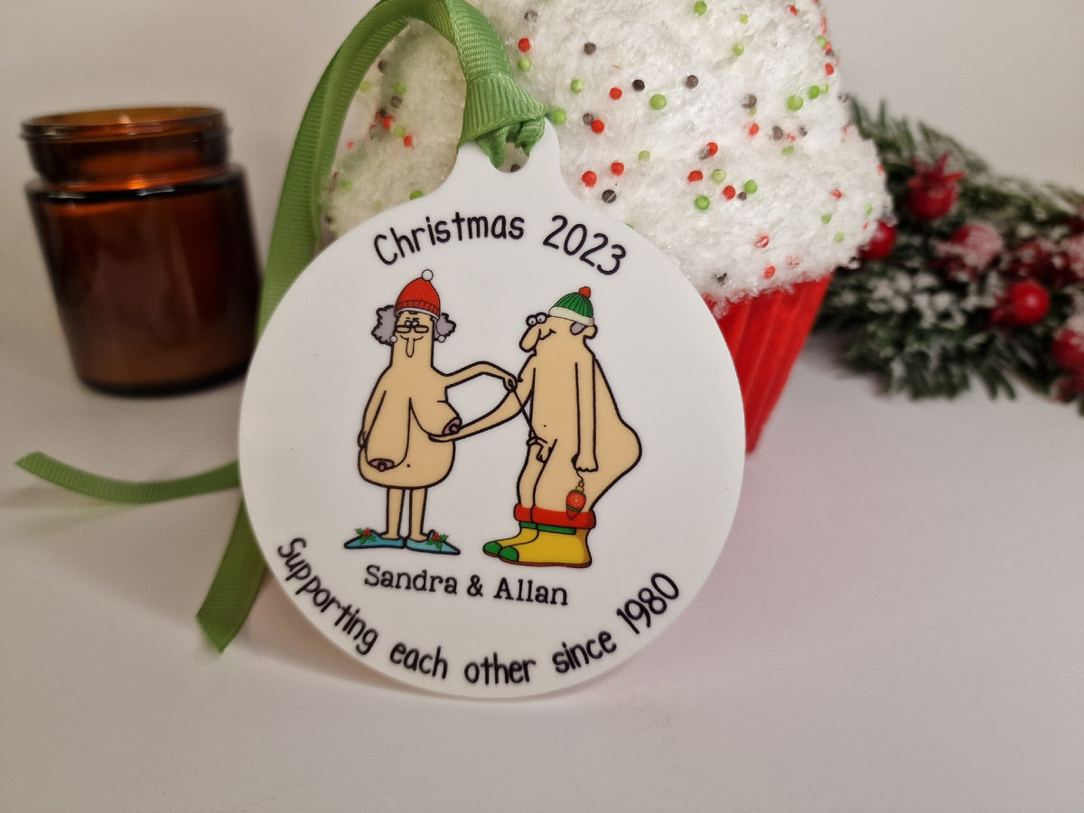 Personalised naked old couple bauble - Funny - Christmas tree decoration - Secret Santa - Gift - Decor - Husband - Wife - Present - Novelty
