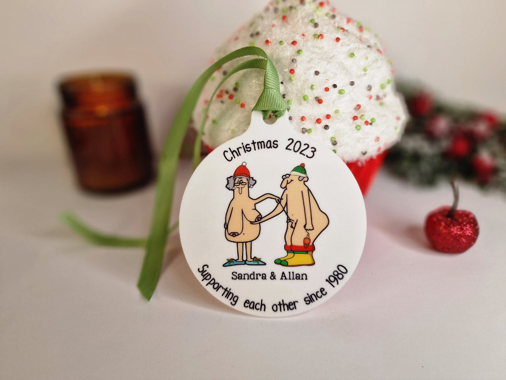 Personalised naked old couple bauble - Funny - Christmas tree decoration - Secret Santa - Gift - Decor - Husband - Wife - Present - Novelty